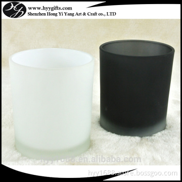 empty 450ml white and black colored frosted glass votive candle holders